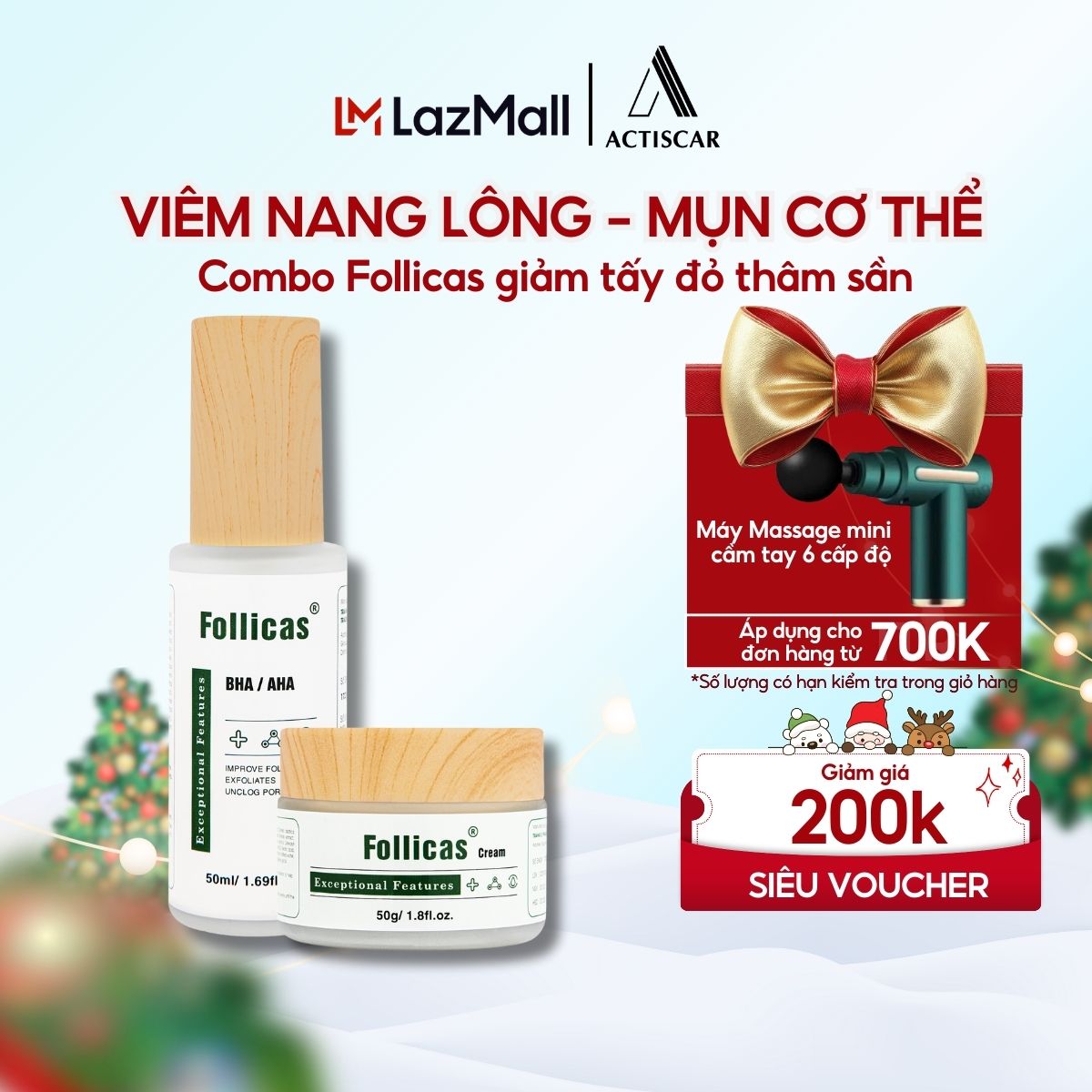 Kem bôi + Xịt Viêm Nang Lông Giúp Giảm Mụn Lưng Viêm Lỗ Chân Lông Follicas