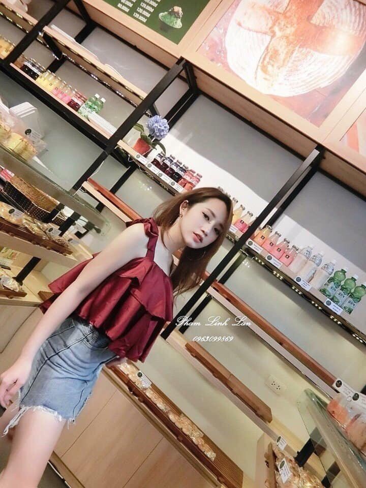 Áo voan hai dây thắt nơ xếp tầng bánh bèo TTSLA0091