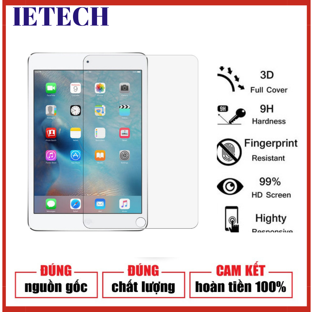 Kính cường lực IETECH 9H glass bảo vệ màn hình cho ipad mini 1/2/3 - tương thích ipad có mã model A1432, A1454, A1455, A1489, A1490, A1599, A1600 - Hàng chính hãng