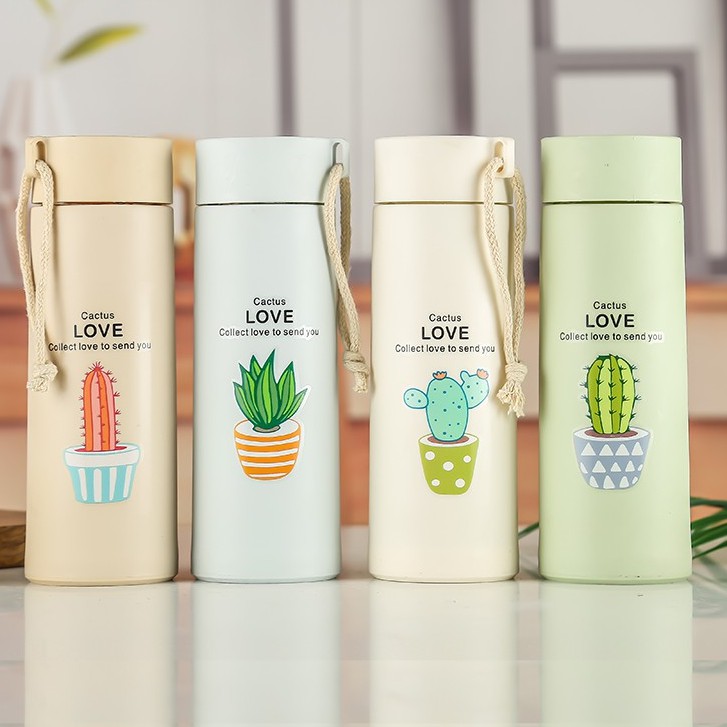 Bình nước giữ nhiệt họa tiết xương rồng 300ml - bình xương rồng