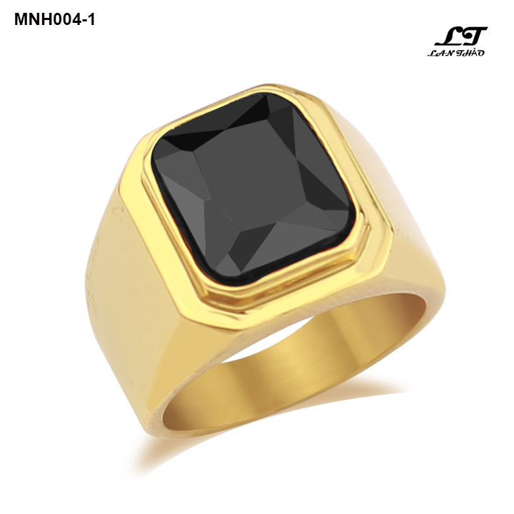 [HCM]Nhẫn inox nam trơn bóng mặt đá đen MNH004-1