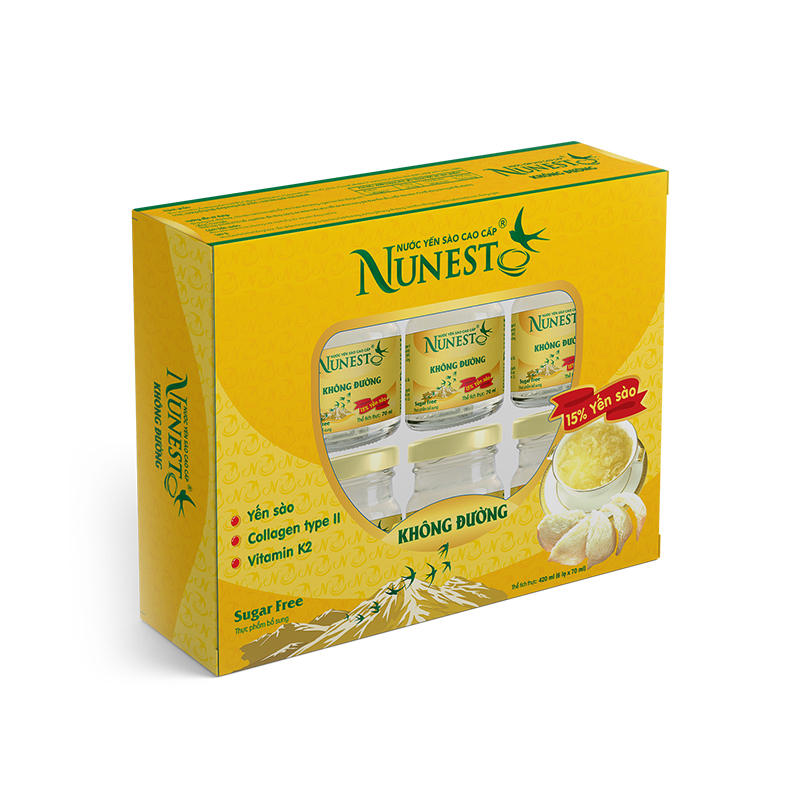 Hộp quà nước yến nunest không đường 6 lọ x 70ml