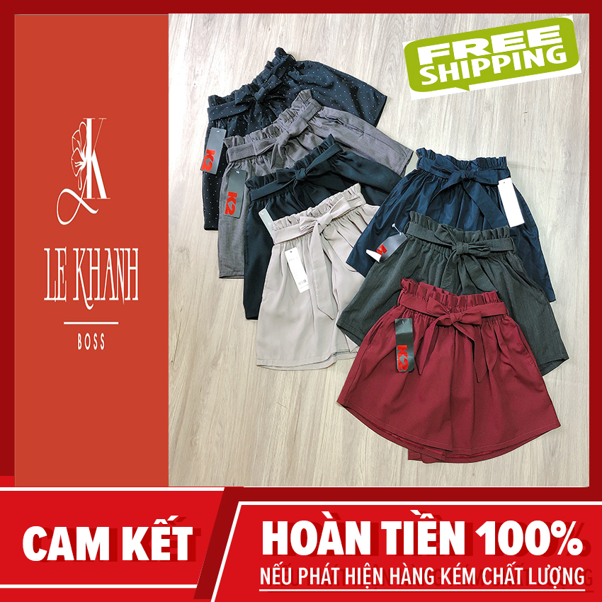 QUẦN SHORT CỘT NƠ VẢI TUYẾT MƯA, quần short nữ lưng cao, quần short nữ kaki, quần short nữ kiể, Le Khanh Boss 2