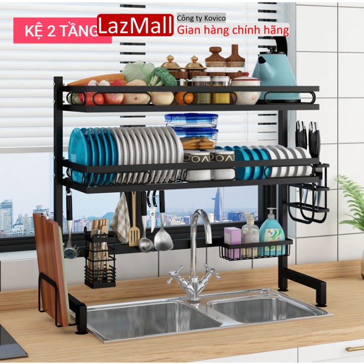 Kệ bát inox 2 tầng, giá kệ úp bát đa năng, kệ bát đa năng, kệ tủ đựng chén dĩa 2 tầng đặt trên bồn rửa bát đa năng
