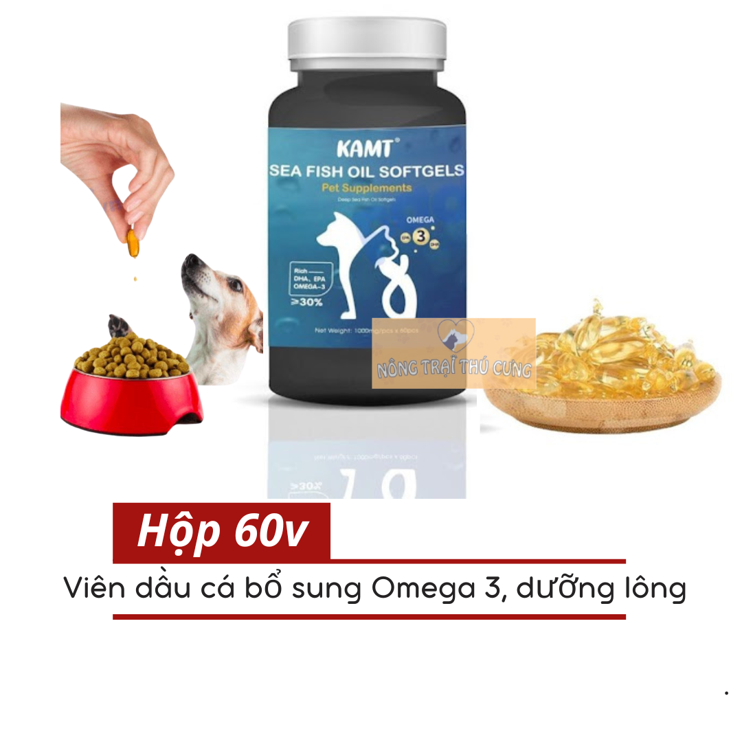  Dầu Cá Viên Cho Chó Mèo Fish Oil KAMT 60 Viên  Bổ Sung Omega 3 Dưỡng Lông  -  Nông Trại Thú Cưng  