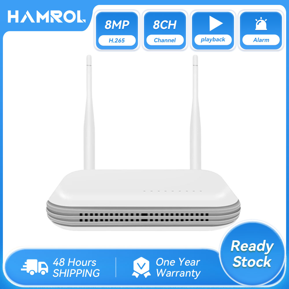 Hamrol wireless nvr 8ch 3mp 4ch 5mp cctv wifi nvr h.265x network security video recorder support face detection email alart for ip camera xmeye