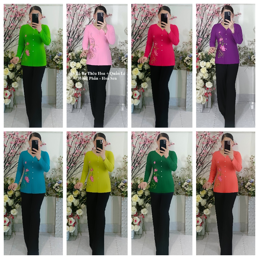Bộ_Thêu Sen (Áo Lẻ Thêu + Quần Đen Ống Rộng)