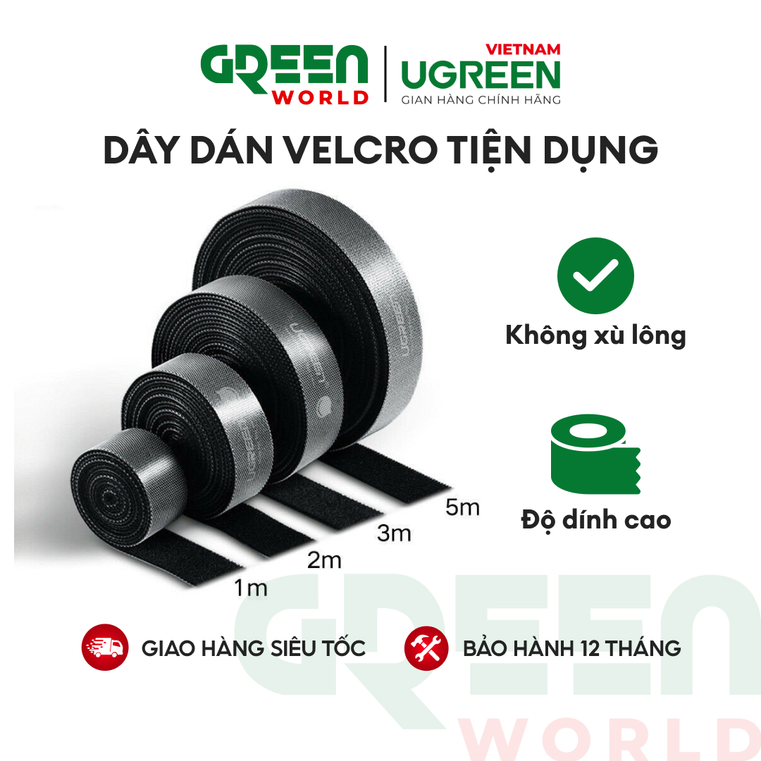 Dây dán Velcro tiện dụng màu xám dài 1-5m UGREEN LP124