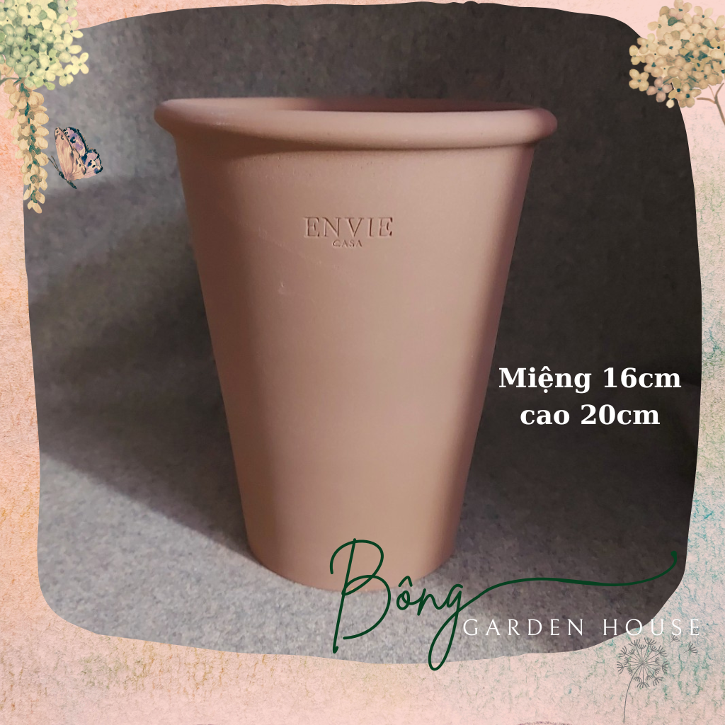 Chậu trồng cây, Chậu đất nung vót loe 3 màu Bông Garden House trồng cây cảnh các loại