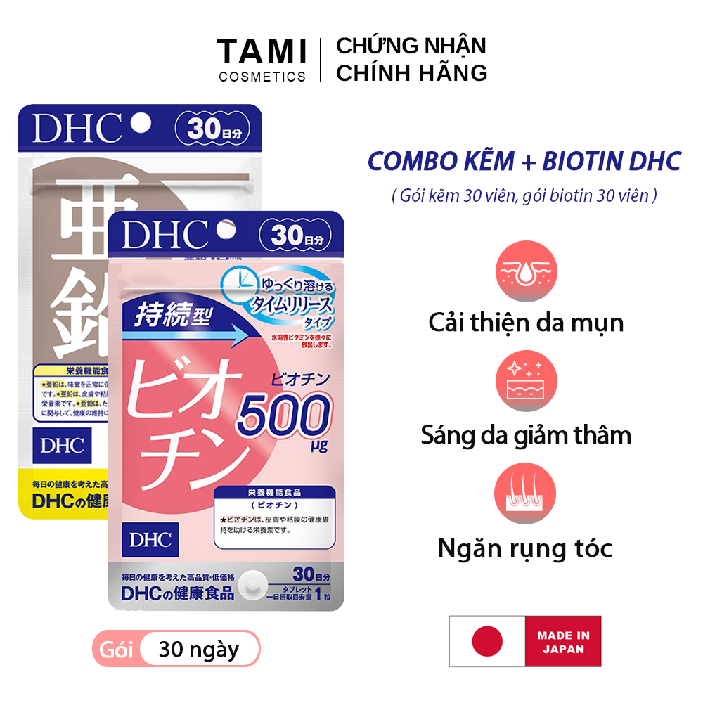 Combo viên uống biotin và kẽm DHC Nhật Bản, hỗ trợ mọc tóc, ngăn rụng tóc, bổ sung kẽm, viên uống 30 ngày TA-DHCM-CB21