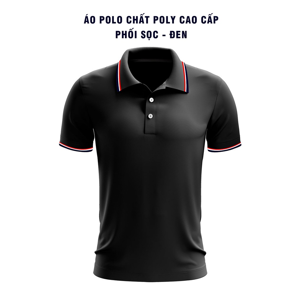 Áo polo chất poly phối sọc - đen bt3