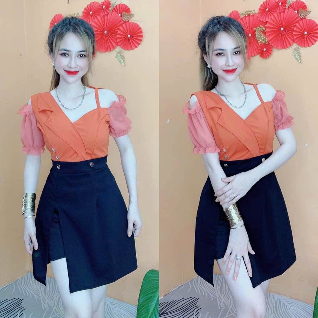 Sét đầm kèm quần thun cát hàn xinh xắn