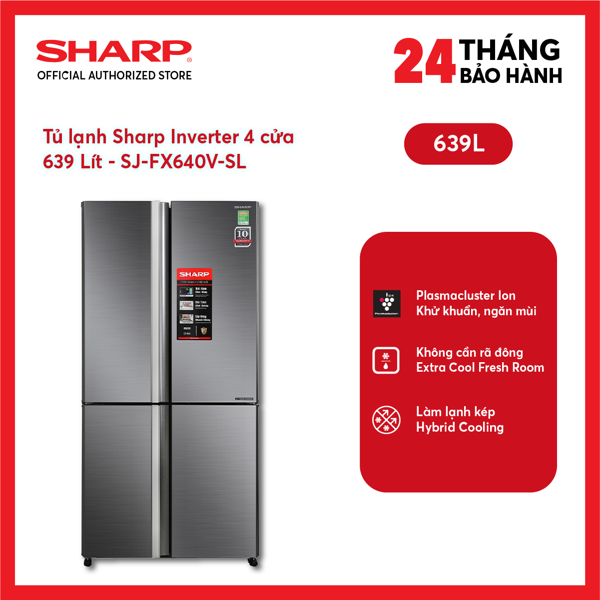 [FreeSHIP COD + Lắp Hà Nội] Tủ lạnh Sharp Inverter 639 Lít 4 cửa SJ-FX640V-SL