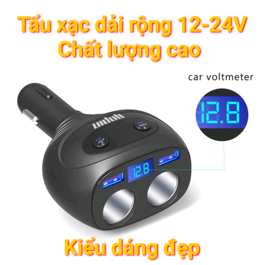 Xạc đa năng dải rộng 12-24v xe ôtô với 2 tẩu 2 usb 3.1a xạc nhanh