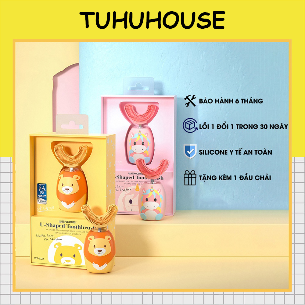 Bàn chải điện chữ U Wekome dành cho bé từ 2-8 tuổi bản tiếng Việt - Máy đánh răng trẻ em tự động - TUHUHOUSE