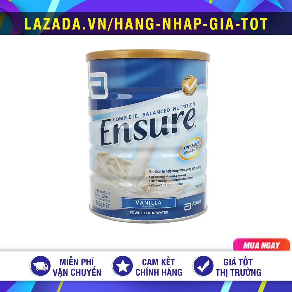 DATE 11.2024 SỮA BỘT ENSURE ÚC HƯƠNG VANI 850G DÀNH CHO NGƯỜI SUY NHƯỢC CƠ THỂ NGƯỜI LỚN TUỔI