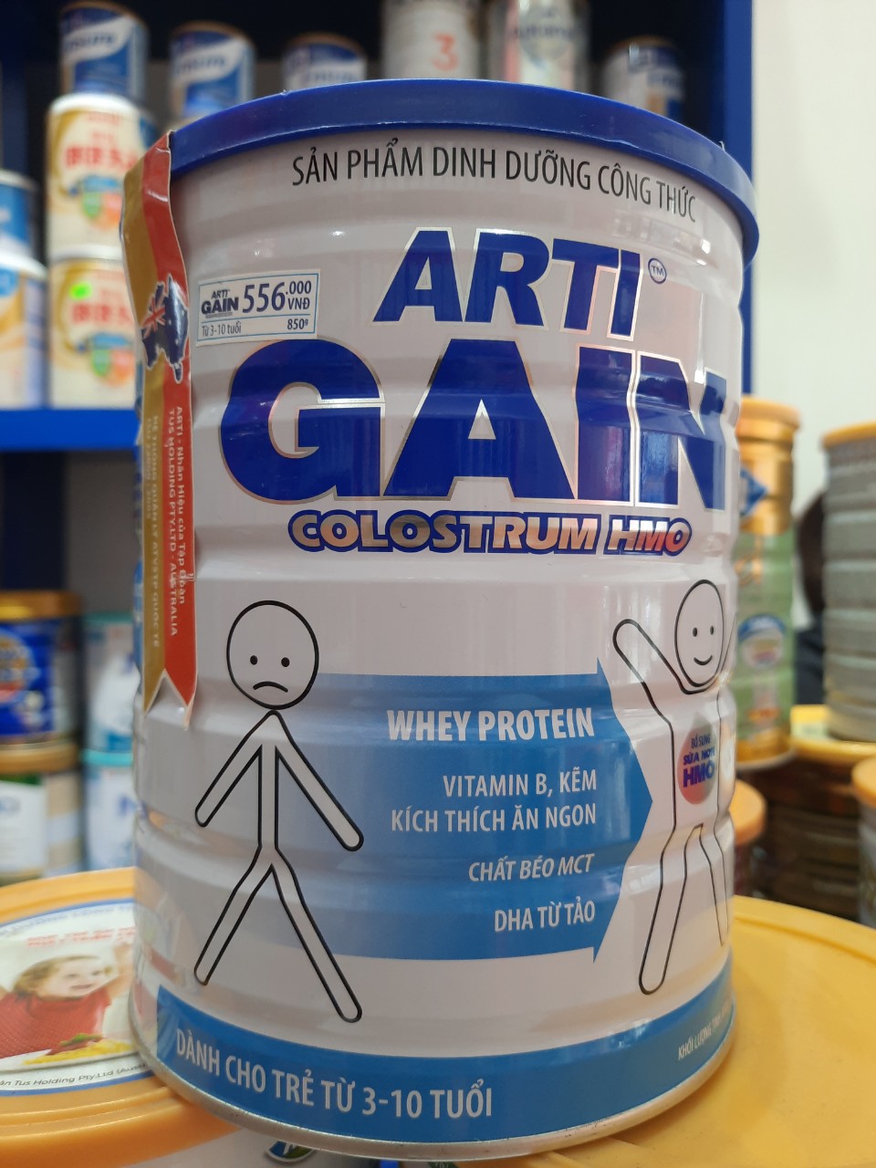 Sữa Bột Arti Gain Colostrum HMO 3-10 tuổi Lon 850g Date mới
