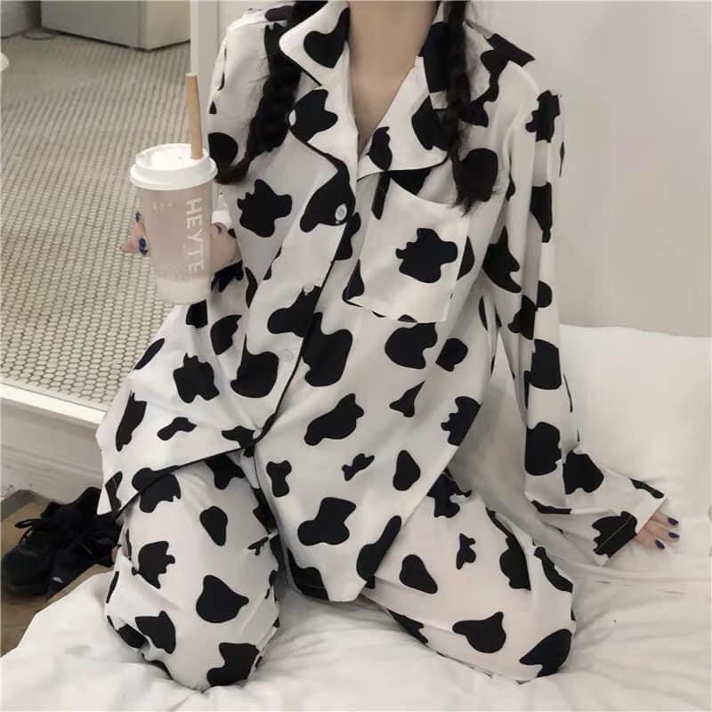 Set bộ pijama b&ograve; sữa dd from rộng unisex lapi vn, đồ bộ mặc nh&agrave; tay d&agrave;i freesize f547