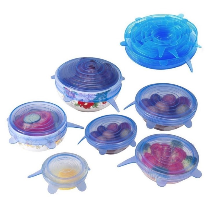 Bộ 6 miếng màng bọc thực phẩm co giãn Silicone an toàn cho sức khỏe - Màu  xanh