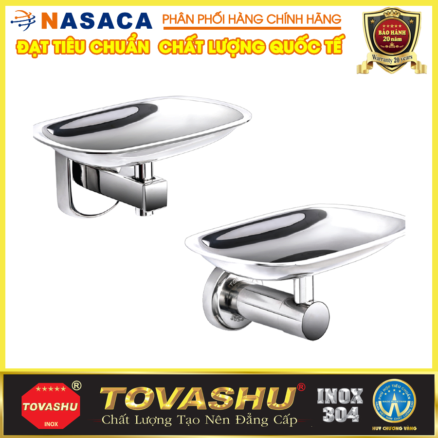 Kệ xà bông tiện dụng treo tường TOVASHU nắp tròn và nắp vuông inox 304-LT và 304-LV (inox 304 - bảo hành 20 năm)