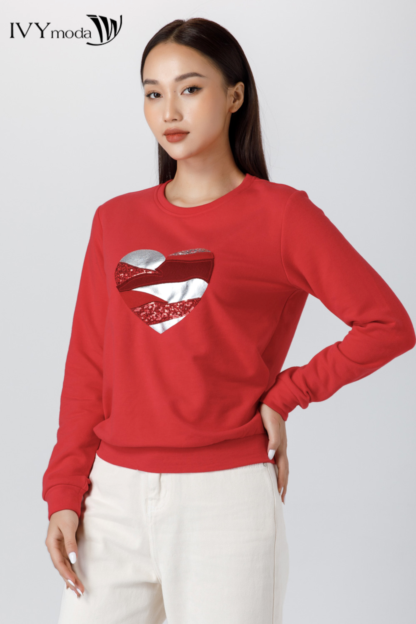 Áo sweater trái tim ivy moda ms 58b8815