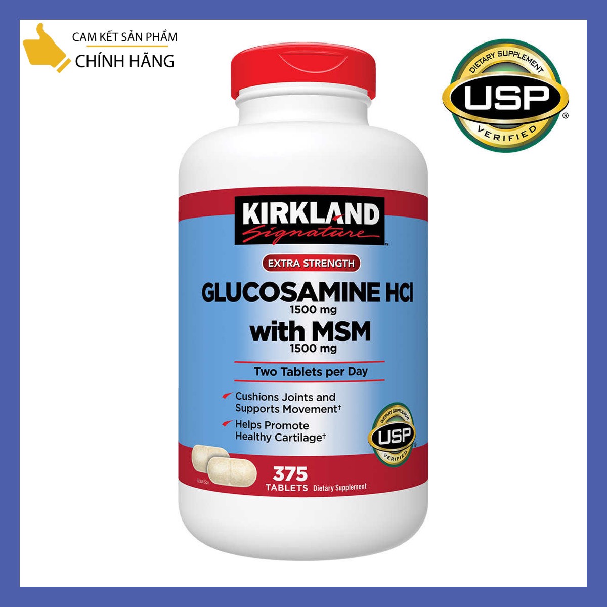 KirkLand - Gluco.samine HCL 1500mg with MSM 1500mg hộp 375 viên. ( Chính hãng Mỹ )