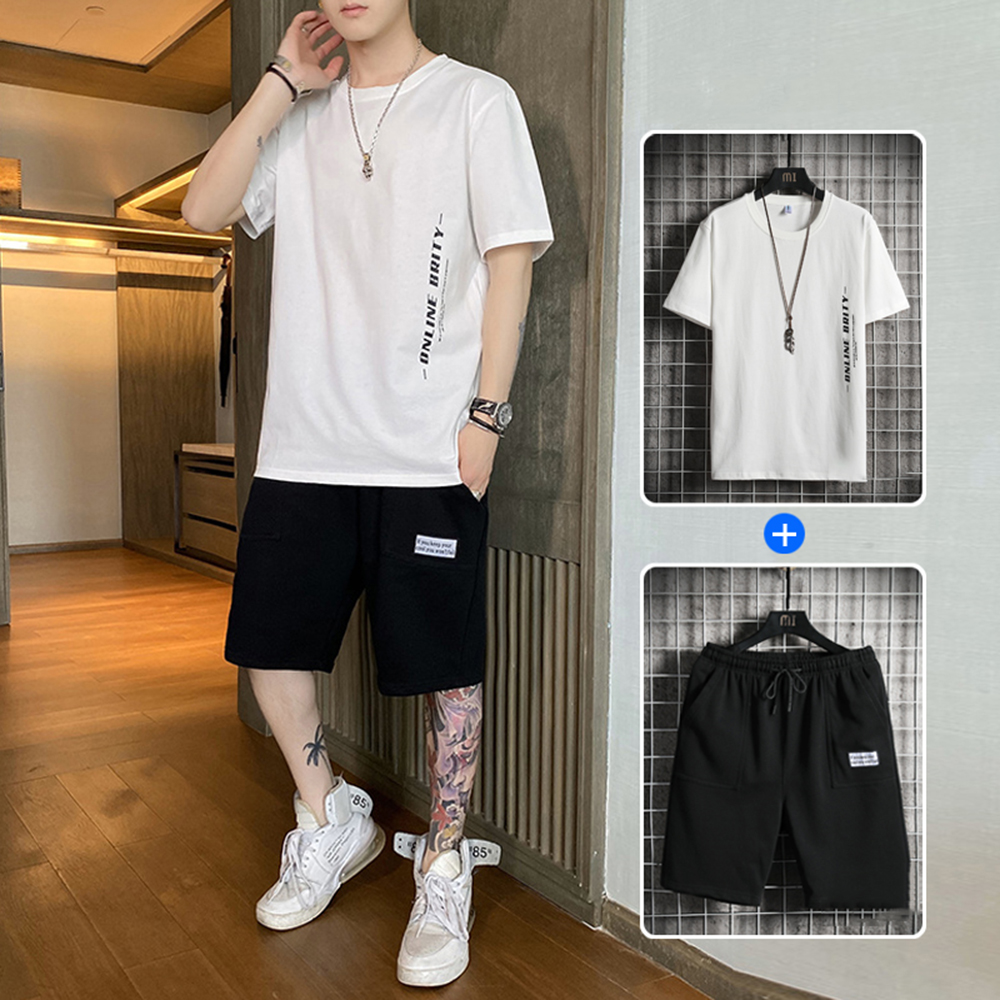 Bộ Quần Áo Thun Nam Basic Áo Ngắn Tay Cổ Tròn Kết Hợp Quần Shorts Trơn Có Túi Hot Trend 2021 Thời Trang SMARTLY GIRL SET NAM 90000158
