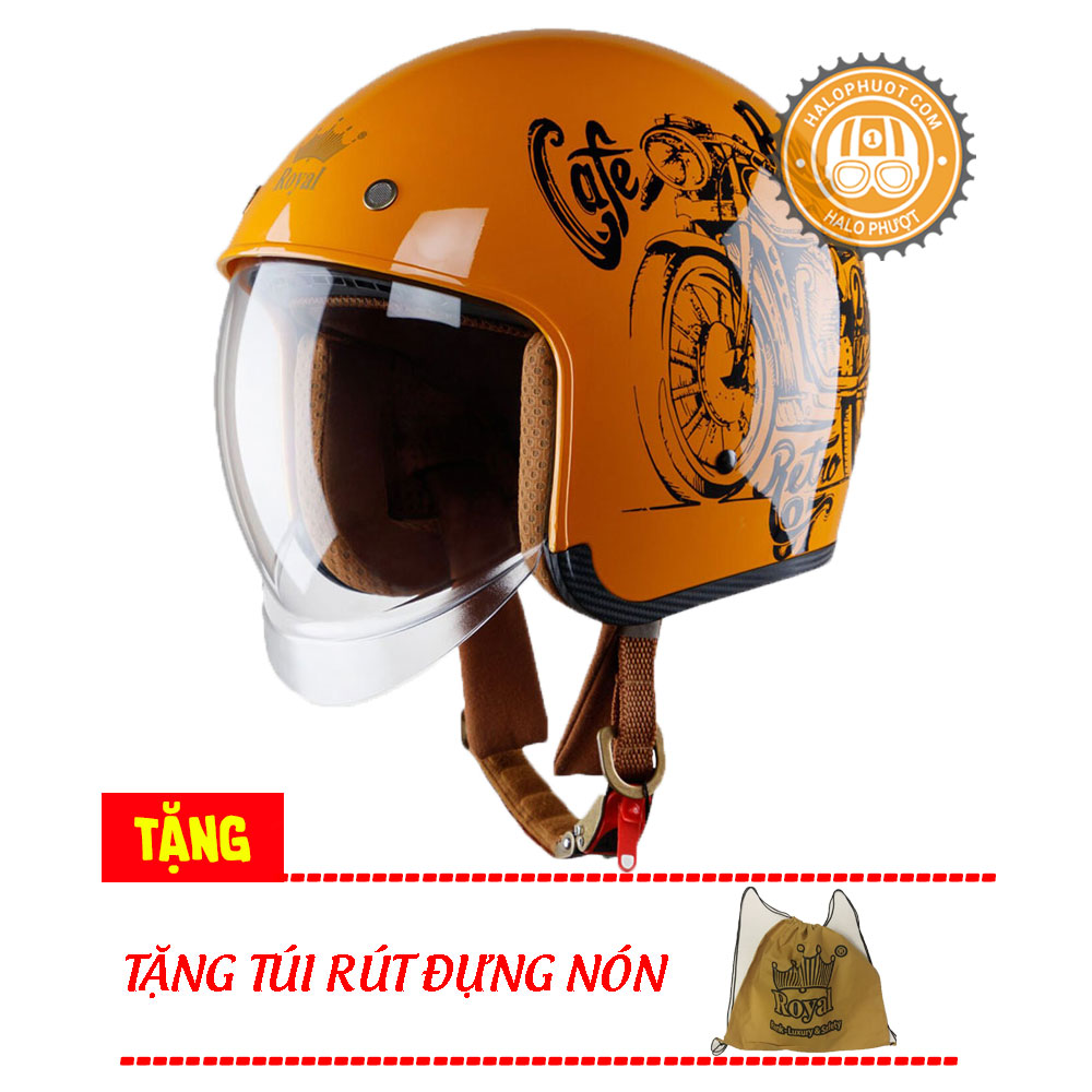 Nón bảo hiểm 3/4 kính âm Royal M139 tem V7 cam bóng (Tặng balo rút) (Bảo hành trọn đời)