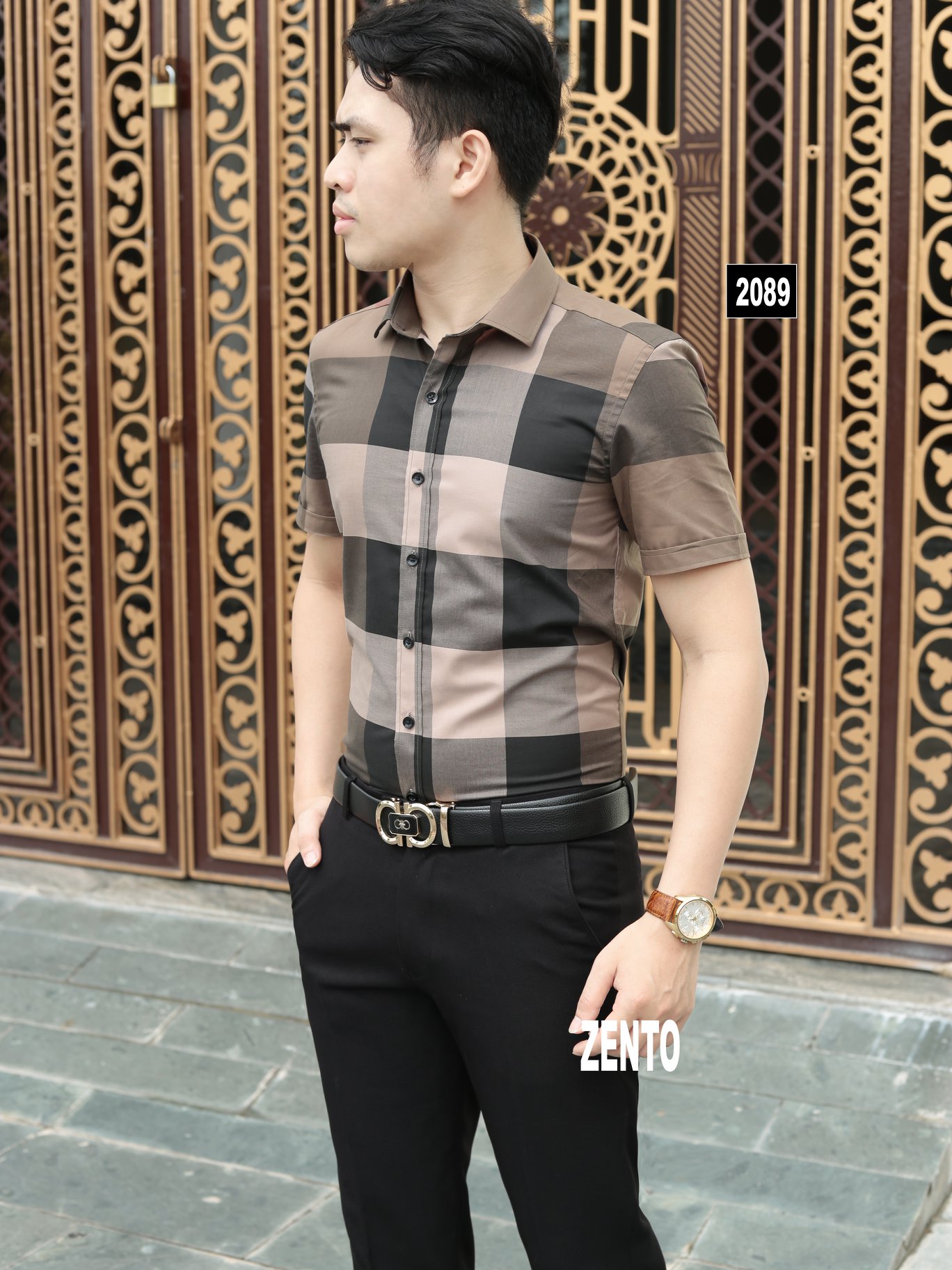 [4.4 HOÀN TIỀN 15%]Áo sơ mi nam, áo sơ mi ngắn tay kẻ công sở cao cấp thiết kế độc quyền Zento. chất cotton #9400( ảnh thật)