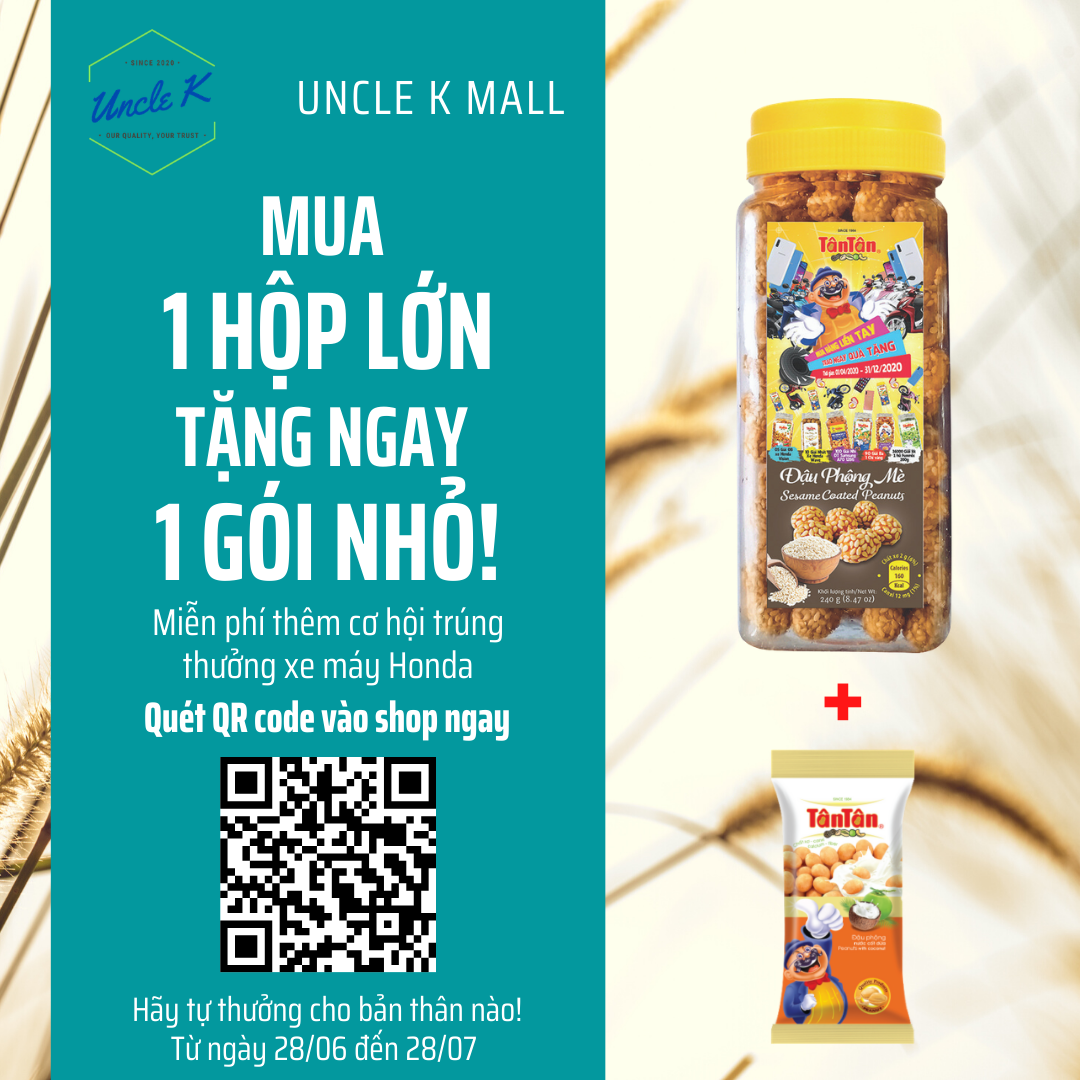 Đậu phộng Tân Tân vị Mè Trắng - Hàng Việt Nam chất lượng cao, đạt tiêu chuẩn xuất khẩu - Mua 01 hộp, tặng 01 gói Đậu phộng nước cốt dừa và cơ hội trúng thưởng xe máy Honda