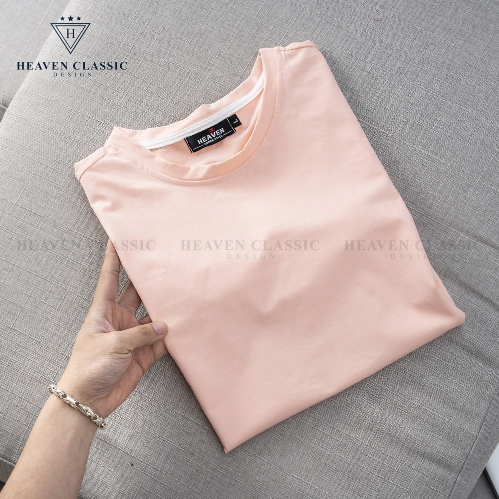 Áo Thun Nam Nữ Cổ Tròn Màu Hồng Nhẹ,Vải Cotton Co Giãn 4 Chiều Cực Mềm Mịn
