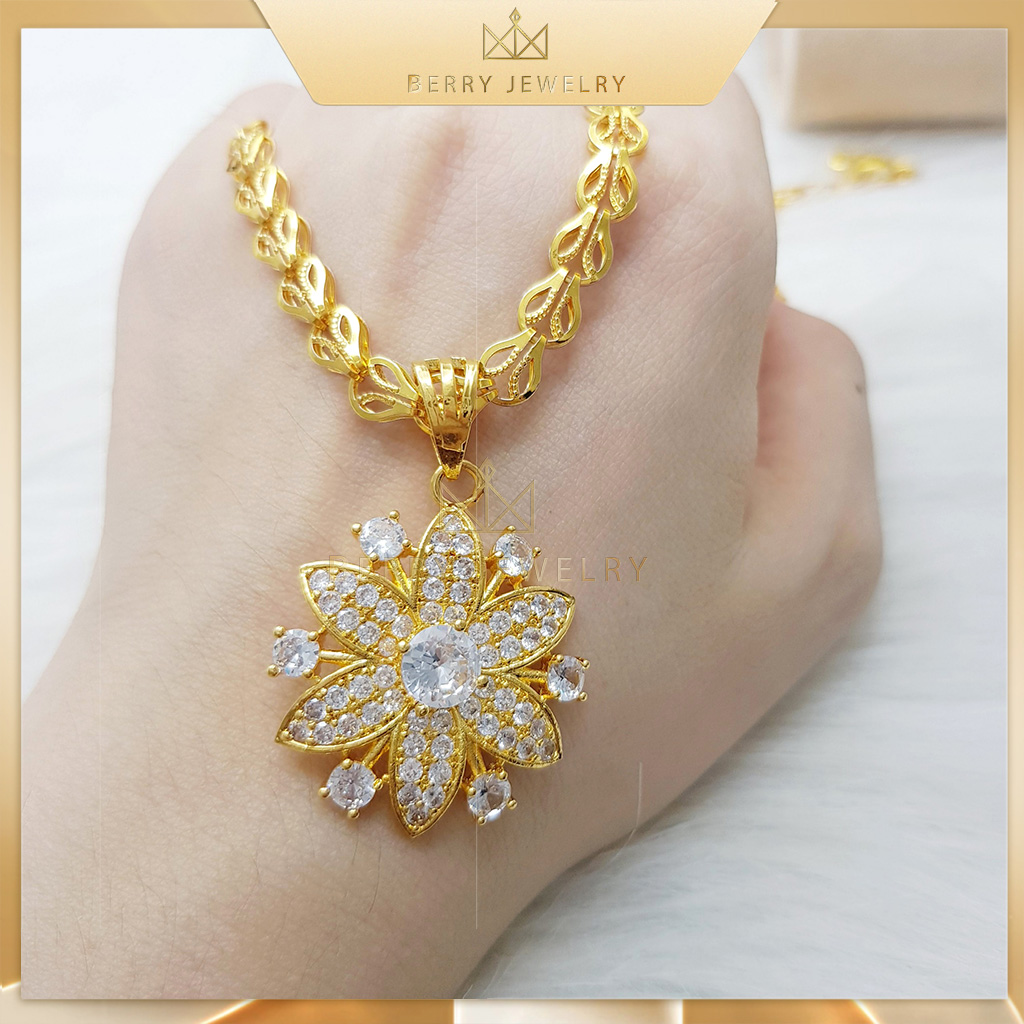 Dây Chuyền Nữ Titan Vòng Cổ Nữ Dây Hồ Ly Kèm Mặt Hoa Đính Đá Sang Trọng Bền Màu D43M38C | Berry Jewelry