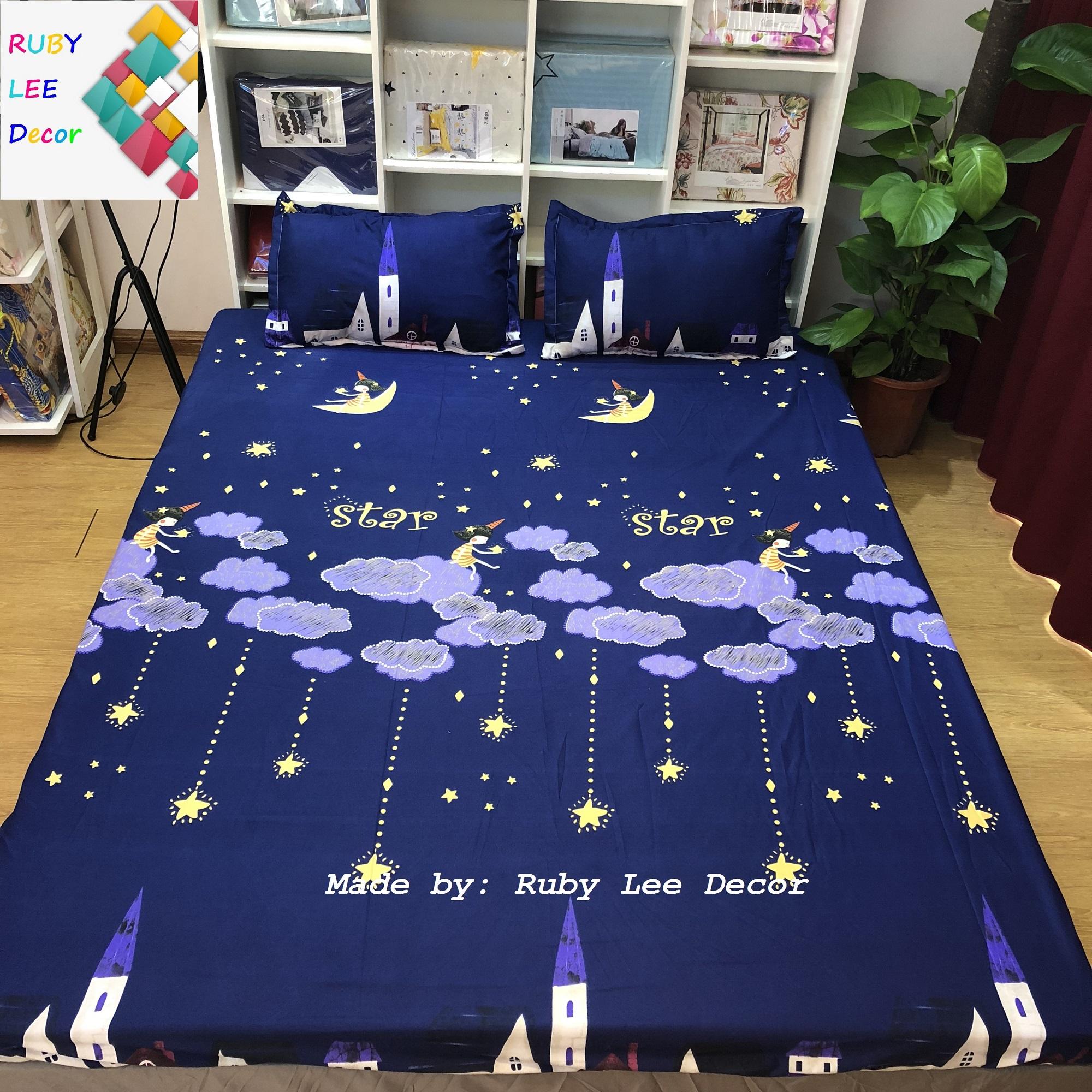 Bộ drap ga gối cotton poly họa tiết ban đêm mã sgg4