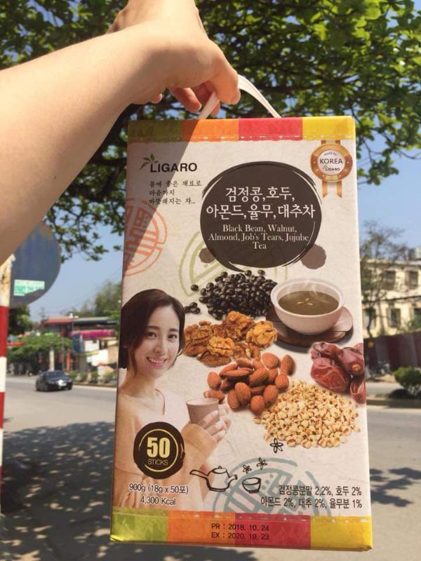 Bột ngũ cốc dinh dưỡng óc chó hạnh nhân đậu đen Hàn Quốc Ligaro 50 gói -