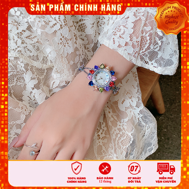 Đồng hồ nữ Julius Star Hàn Quốc JS-021 mặt hoa đính đá Swarovski dây dạng lắc tay