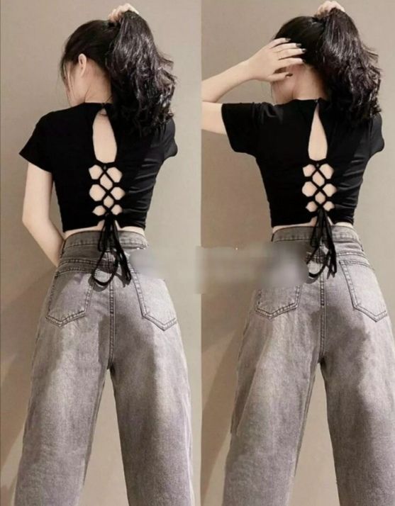 ÁO THUN 👕 KIỂU ÁO CROPTOP NGẮN CÓ MOD HOT ÁO ĐAN DÂY SAU LƯNG FORM 45KG(h)