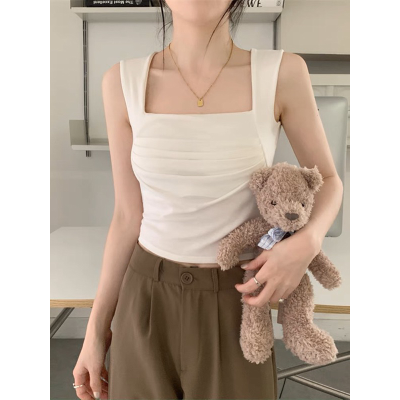 Áo nhúm ngực cổ vuông crotop bản to xinh