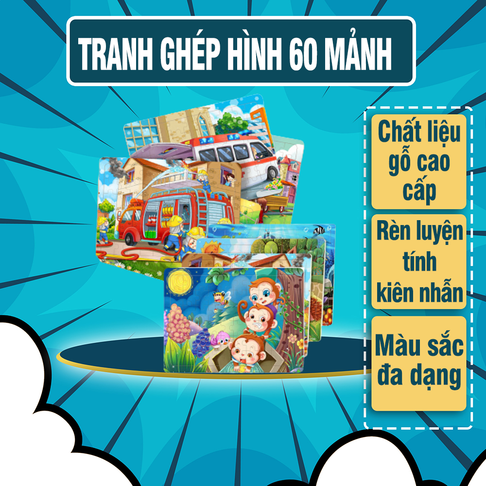 Tranh Ghép Hình 60 Mảnh - Chất liệu gỗ cao cấp, nhiều mẫu lựa chọn - Đồ chơi cho bé rèn luyện trí nhớ và tư duy logic - phát triển tư duy sáng tạo, tranh ghep hinh, tranh ghep go 60 mieng, tranh xep hinh, do choi xep hinh - Luna Baby Store