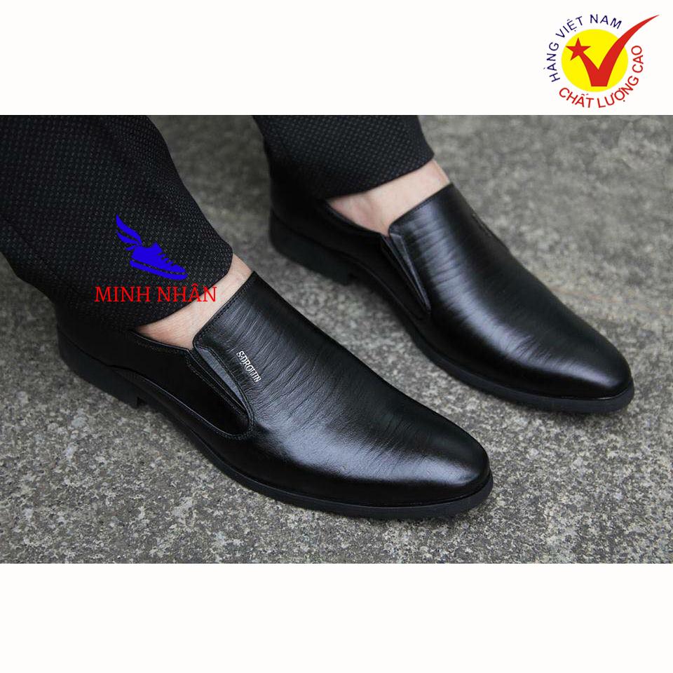 Minh Nhân - Giày lười nam DA BÒ Giày công sở nam đẹp Giày tây nam Giày Kinh doanh Doanh nhân Giày da bò cao cấp thời trang hàng hiệu giá rẻ mẫu mới L-28 màu đen
