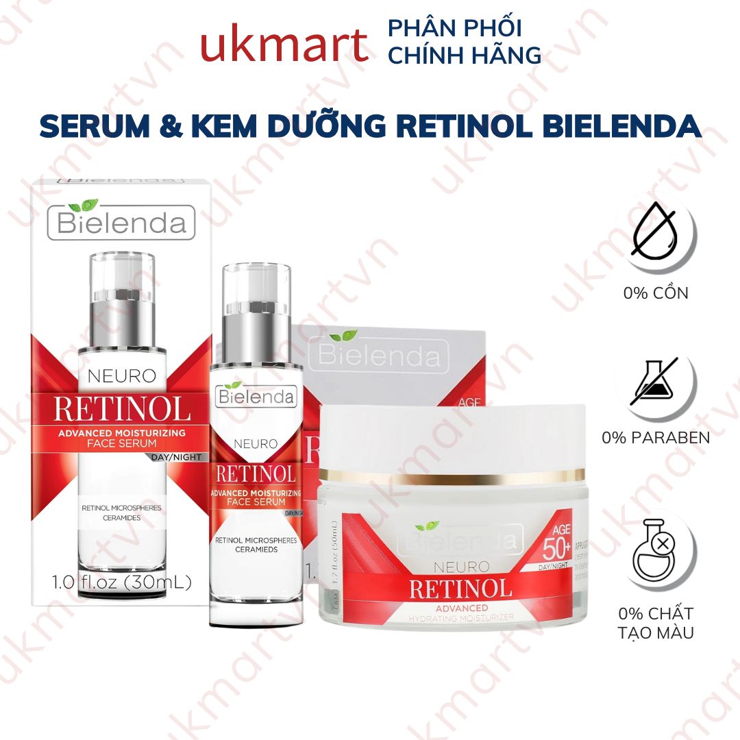 Serum & Kem Dưỡng Retinol Bielenda Trẻ Hoá, Làm Da Căng Bóng, Mờ Thâm Sẹo Retinol Neuro Anti-wrinkle