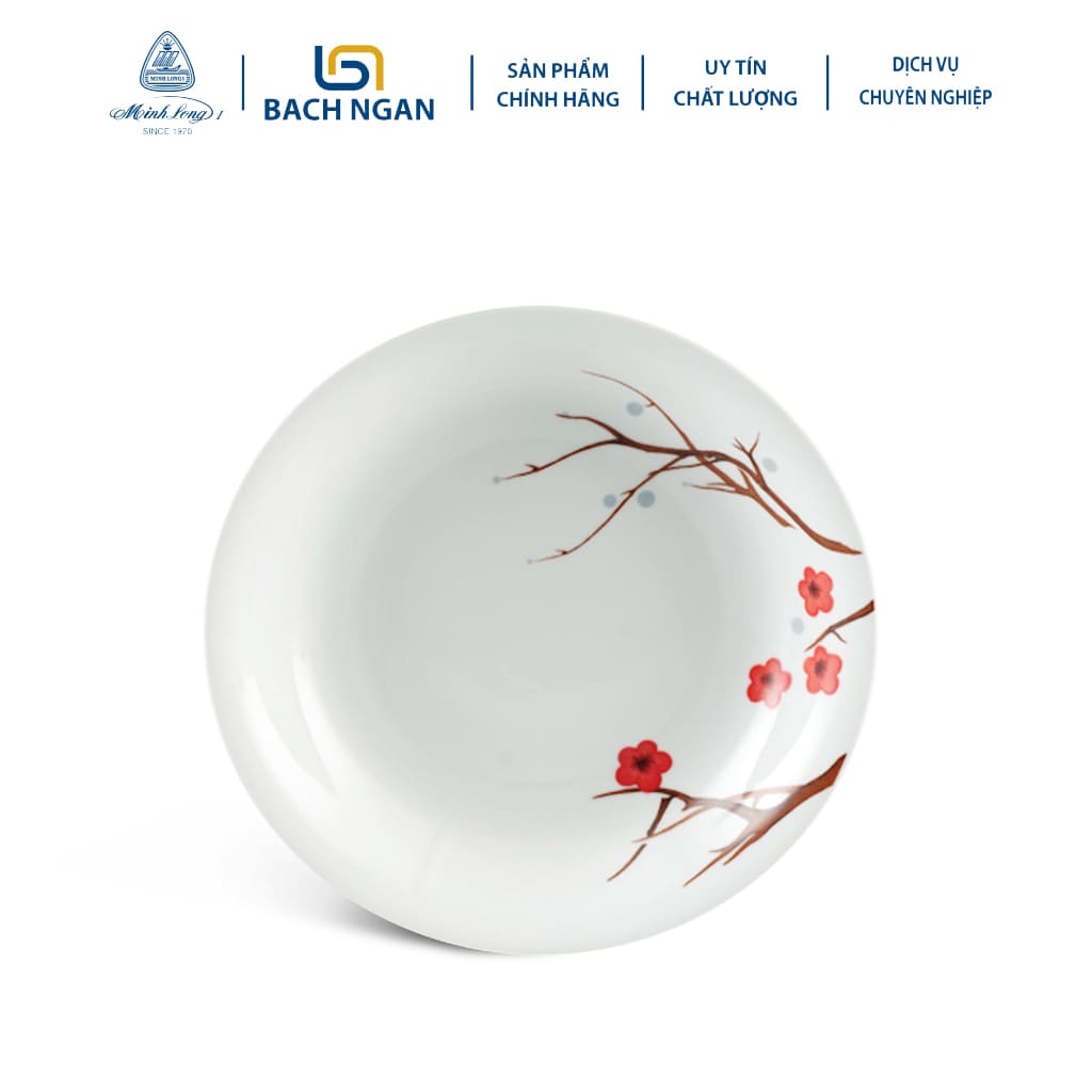 Dĩa Sâu Lòng Minh Long 23 cm Daisy Hồng Mai, hàng sứ đẹp cao cấp dùng để ăn cơm trong gia đình, đãi khách, tặng quà tân gia