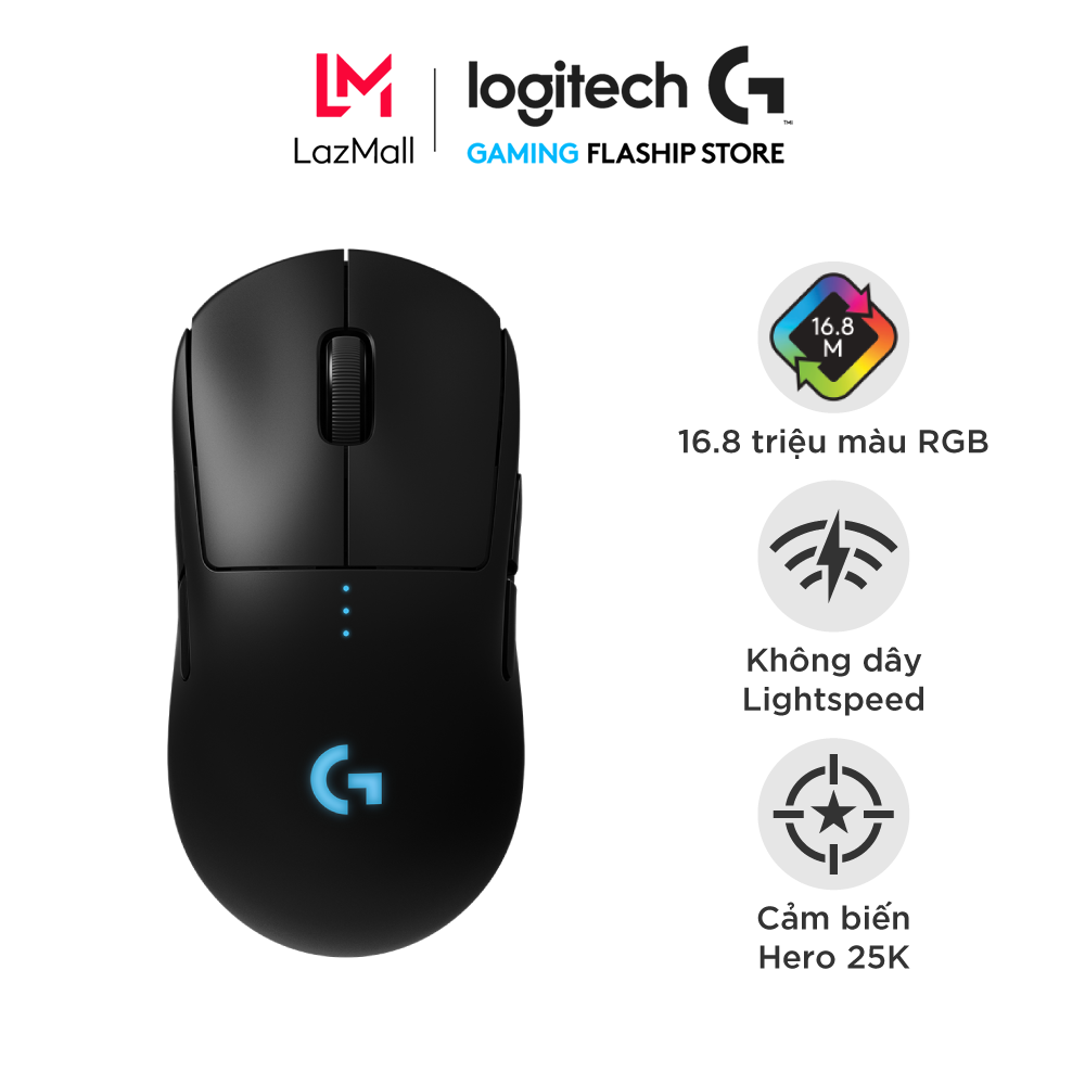 Chuột game không dây Logitech G Pro Wireless - Thiết kế cấp độ Esport, nhẹ, cảm biến Hero 25k, RGB Lightsync, Lightspeed