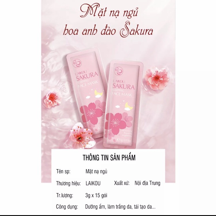 [HCM]Combo 3 gói mặt nạ ngủ LaiKou trà xanh + sakura