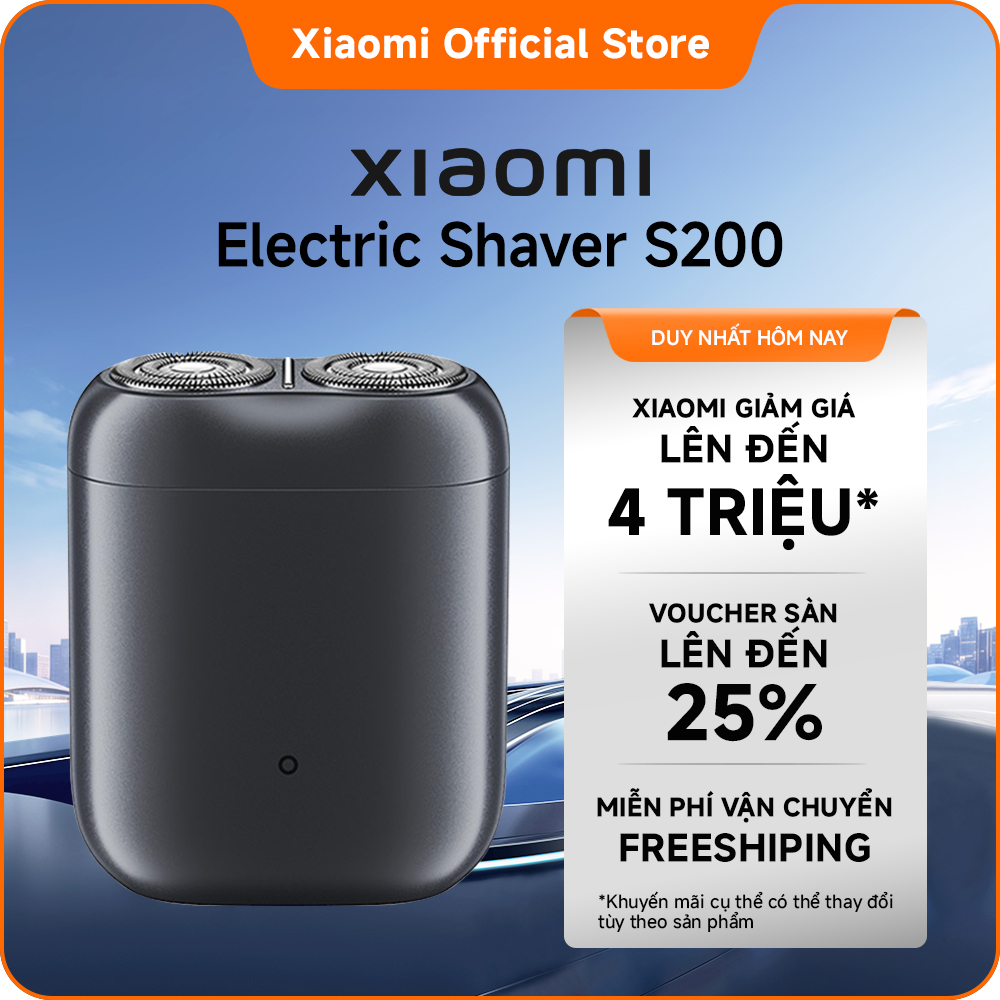 Xiaomi Electric Shaver S200 | Máy cạo râu thông minh, nhỏ gọn |Hoạt động dựa trên cảm biến | Lưỡi cạo kép dạng cong | Đầu dao cạo từ tính, dễ tháo rời | Nằm gọn trong lòng bàn tay | Chống nước toàn thân IPX7* | Áp lực và tốc độ cạo ổn định