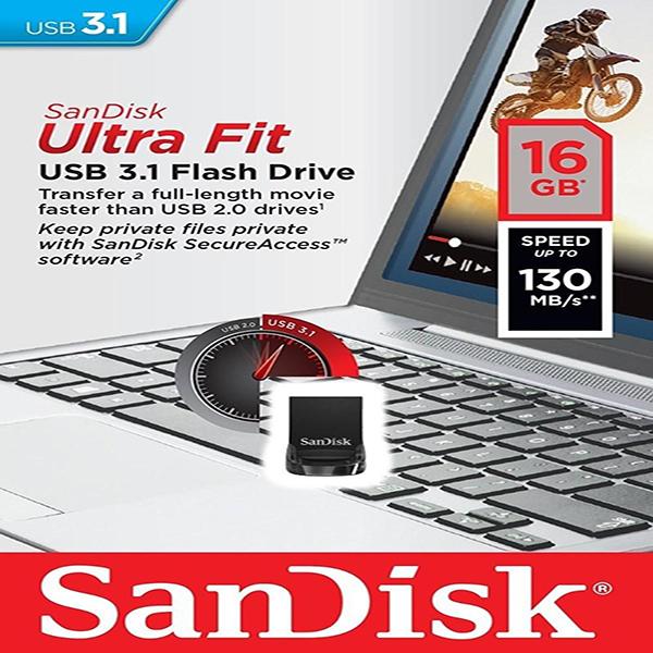 Usb sandisk ultra fit cz430 16gb usb 3.1 130mb/s