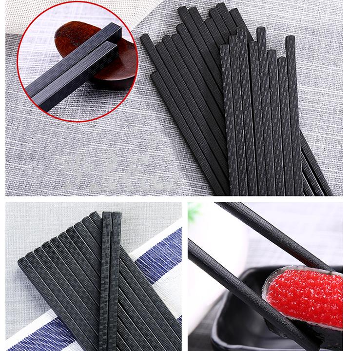 Bộ 10 đôi đũa nhựa kháng khuẩn kiểu Nhật thiết kế đẹp mắt với họa tiết hoa đào và ô vuông chống trơn trượt, chống cháy, chống ẩm mốc dùng cho gia đình, nhà hàng dài 24cm(kèm link video, ảnh thật) - đồ dùng nhà bếp