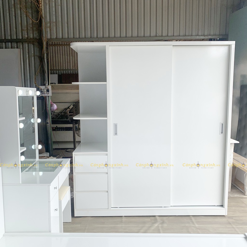 Tủ Quần Áo, Tủ Đựng Đồ Chất Liệu Gỗ MDF Cửa Lùa Có Kệ CPX-T26 Trắng Bóng Cực Xinh