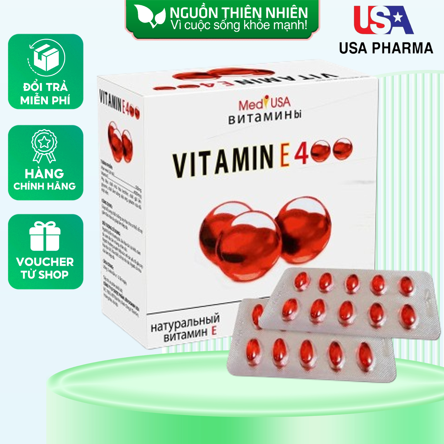 Hộp 100 viên uống sáng da vitamin e đỏ vitamin e400 vitamin e 400iu giúp làm sáng da, mịn da
