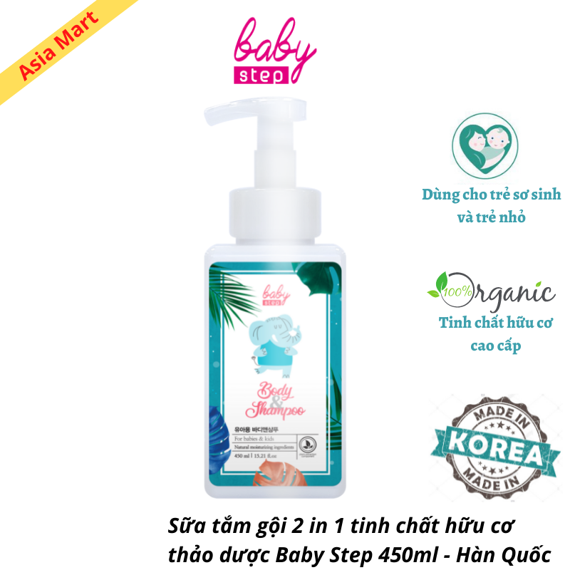 Sữa tắm gội toàn thân hữu cơ tạo bọt cho bé Baby Step 450 ml- [Nhập khẩu Hàn Quốc]