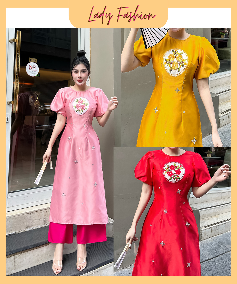 4.4 Hoàn tiền 15 Áo dài cách tân Tapta nhung kết đá xinh xỉu AD023 Khánh Linh Style Lady Fashion